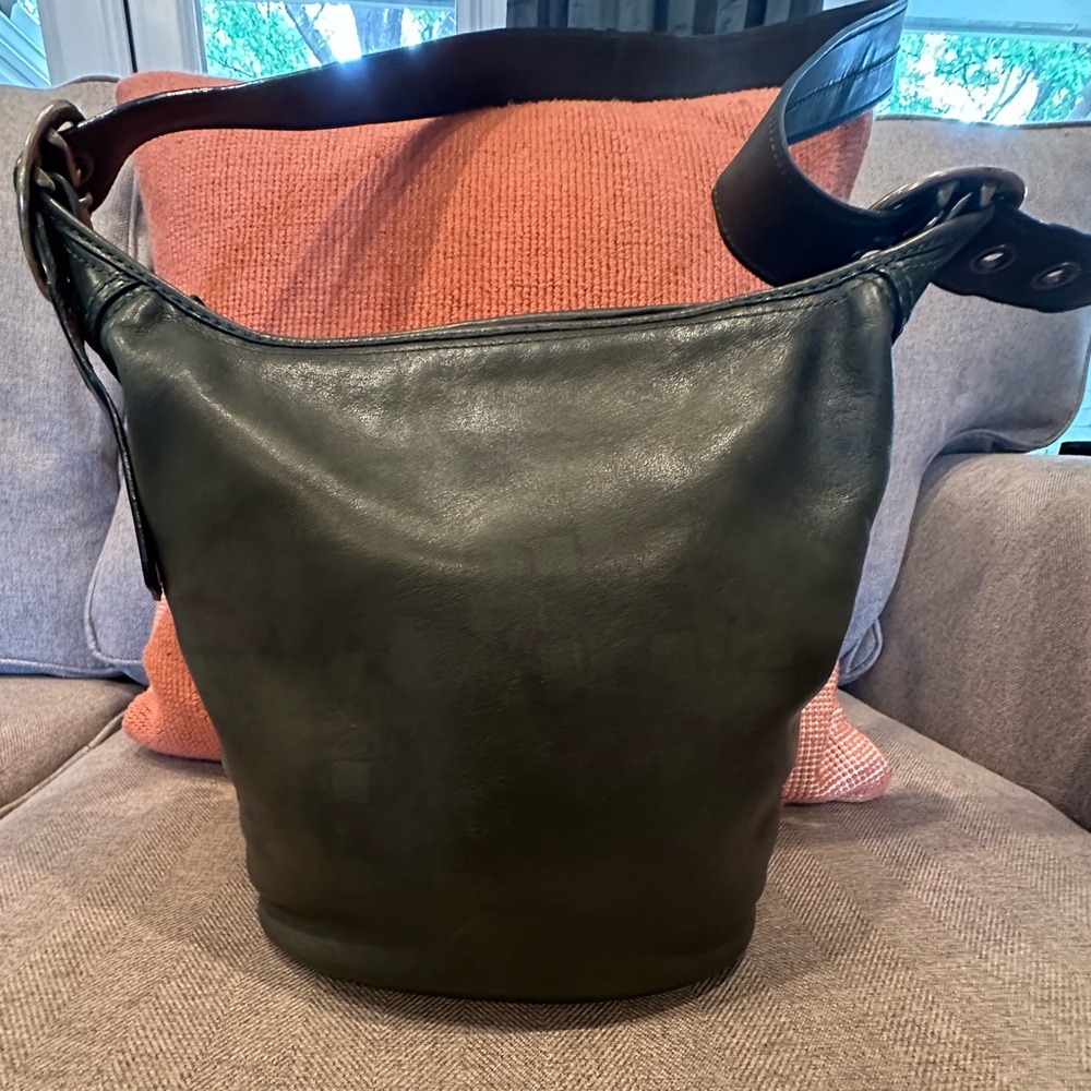 Coach Green Bleecker Tattersall Duffel Bucket Bag